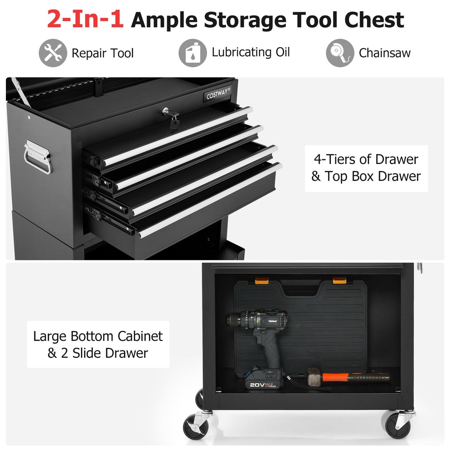 Lockable Tool Storage Cabinet with Handle, Drawers, Wheels and EVA Liner