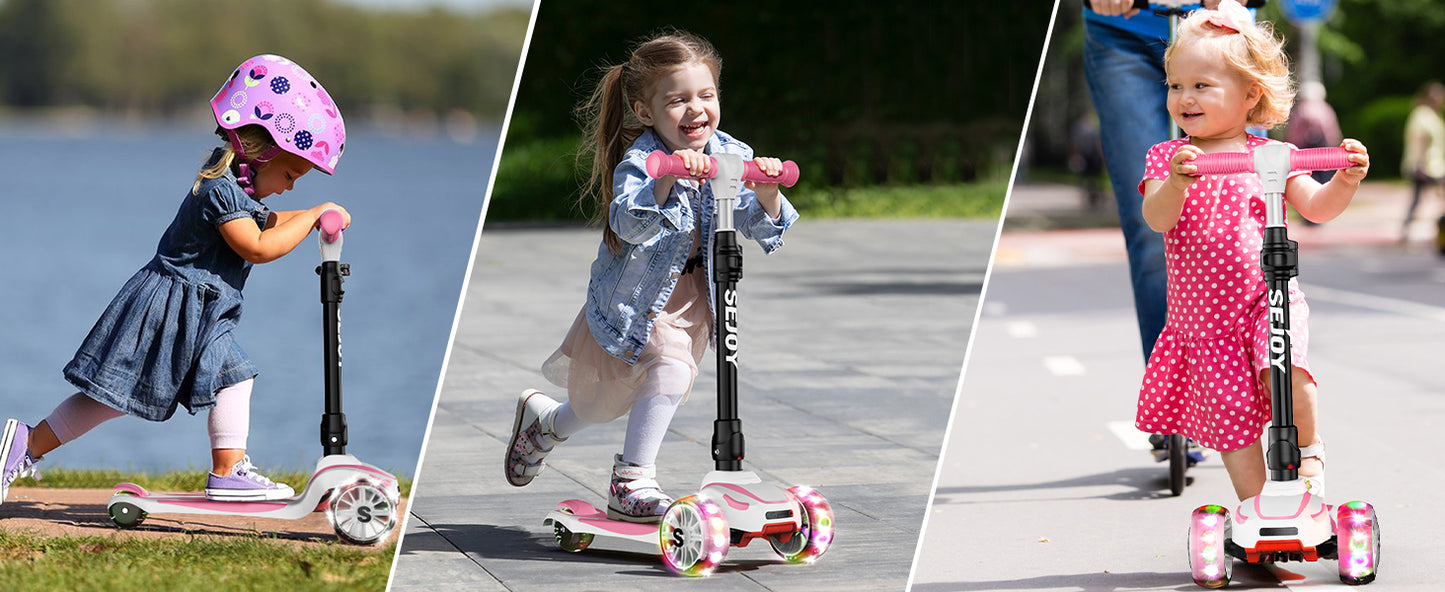 Sejoy Baby Scooter with LED Wheels Adjustable Height, Foldable Design & Dual Modes 2-8 Years