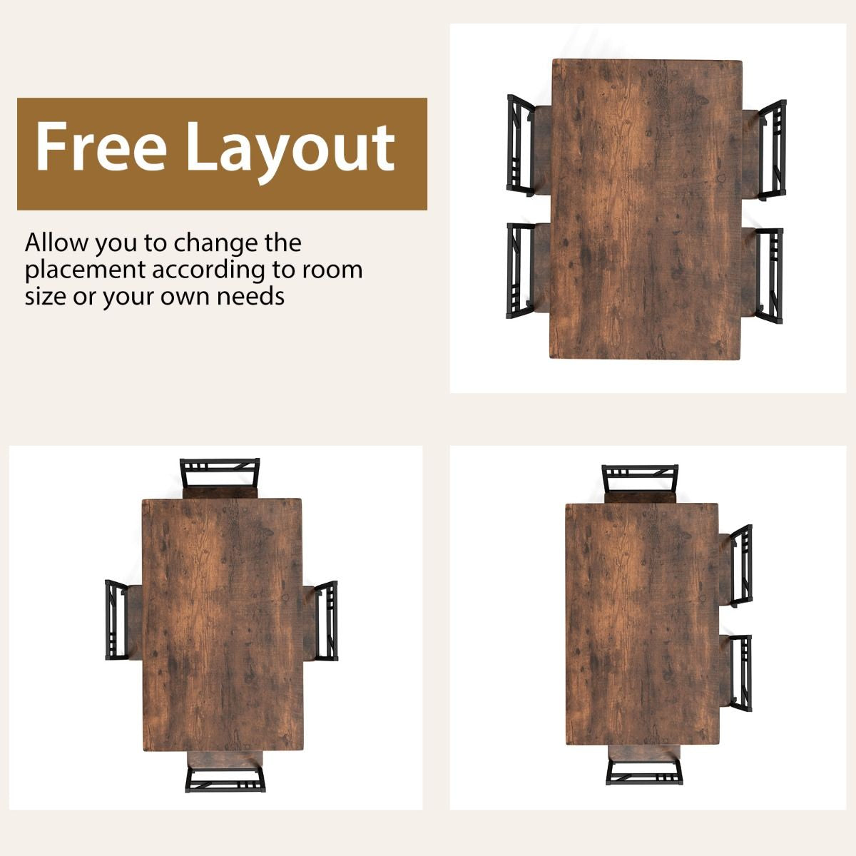 Stylish Industrial Kitchen Table Set with 4 Chairs - Wood-Look Top & Sturdy Metal Frame