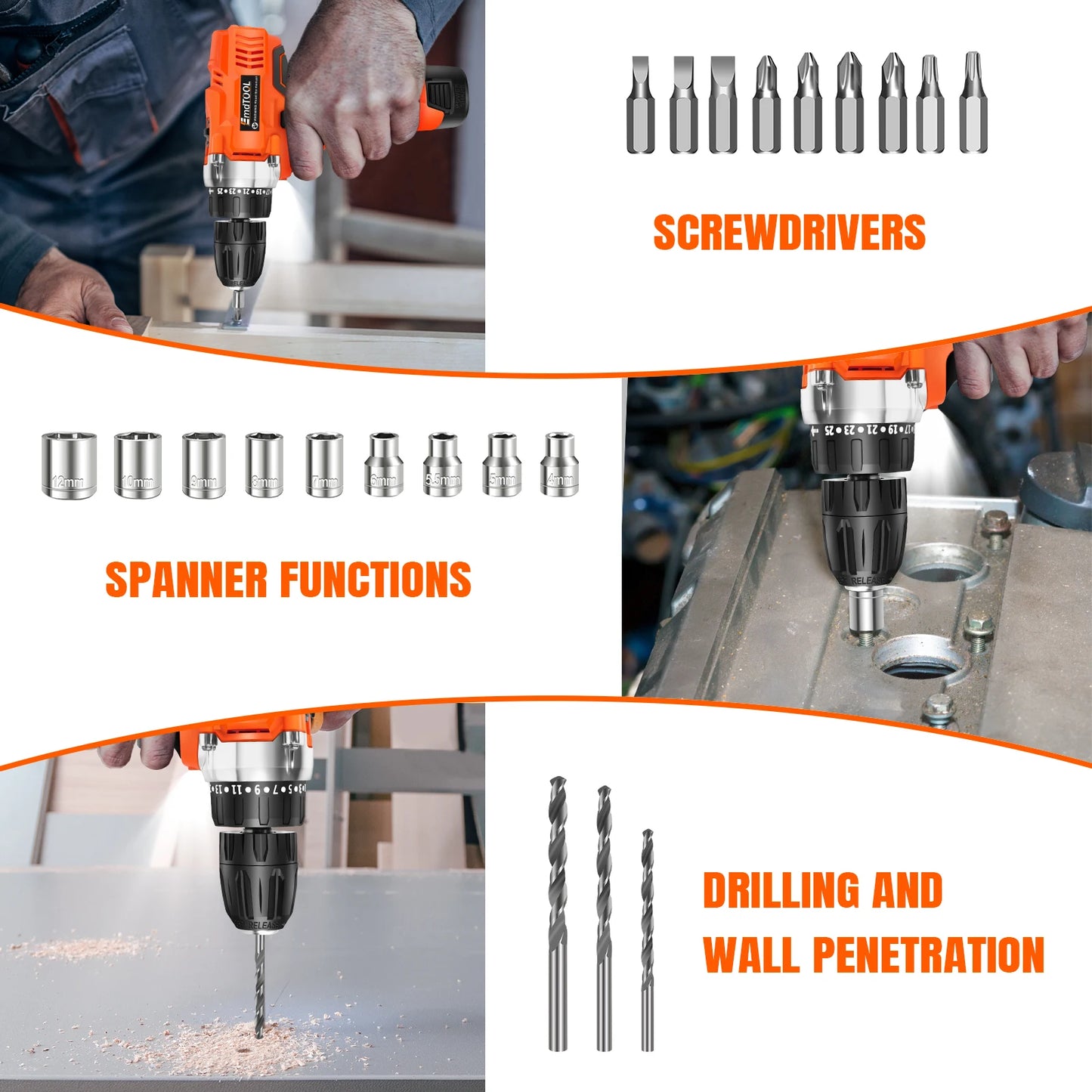 Cordless Drill Driver 25+1 Torque Combi Drill Power Drill Kit, Electric Screwdriver Set, Accessory Kit, 2 Speeds Drill