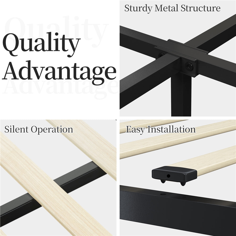 Upholstered Bed Frame with Large Pull-Out Drawers Storage & Height-Adjustable Headboard, Faux Leather