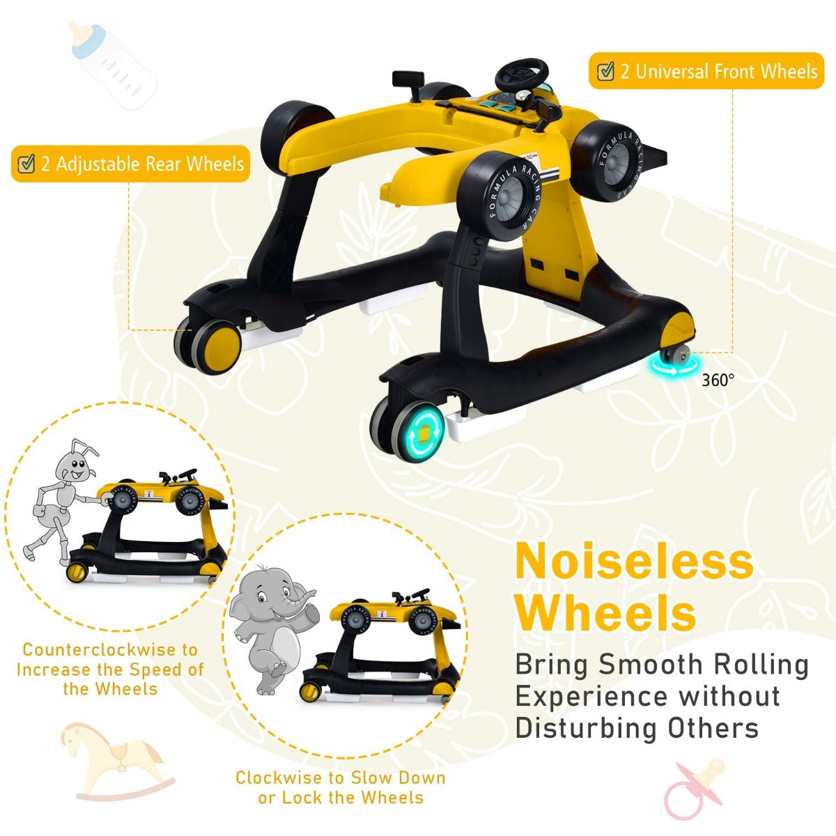 Versatile 4-In-1 Baby Push Walker - Adjustable Height & Speed for Growing Toddlers