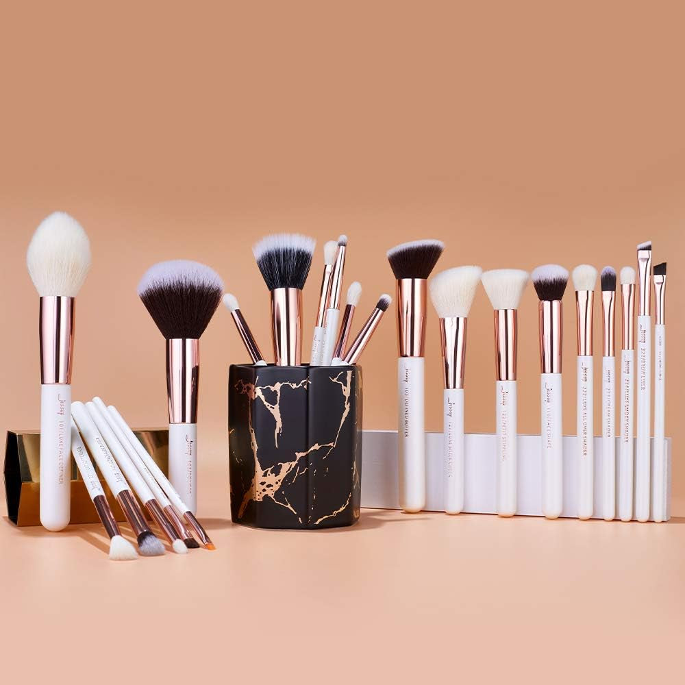 25-Piece Professional Makeup Brush Set - Pearl White & Rose Gold - Perfect for Foundation, Blush, Eyeshadow & Highlighter - Natural & Synthetic Hair Brushes