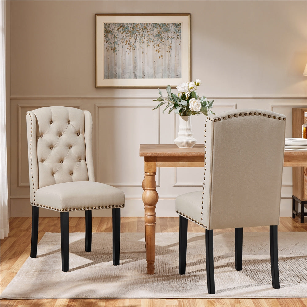 Button Tufted Dining Chairs Upholstered Kitchen Chairs with Solid Legs for Dining Room