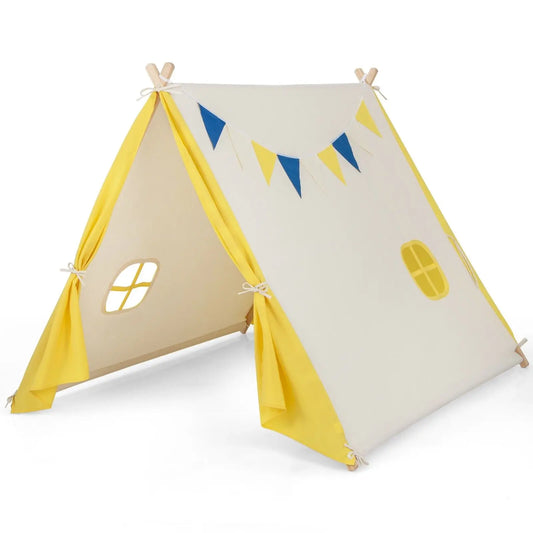 Deluxe Kids Cotton Canvas Playhouse Tent with Sturdy Wood Frame - Perfect Toddler Castle Adventure!