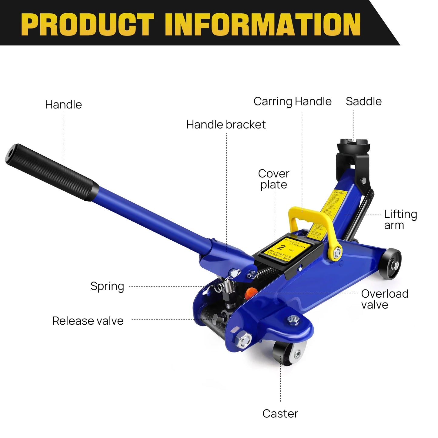 Hydraulic Trolley Floor Jack 2 Ton Portable Heavy Duty Car Lift with Carry Case Steel Handle Profile Tyre Repair Tools