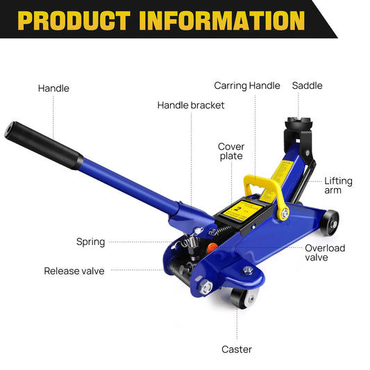 Hydraulic Trolley Floor Jack 2 Ton Portable Heavy Duty Car Lift with Carry Case Steel Handle Profile Tyre Repair Tools