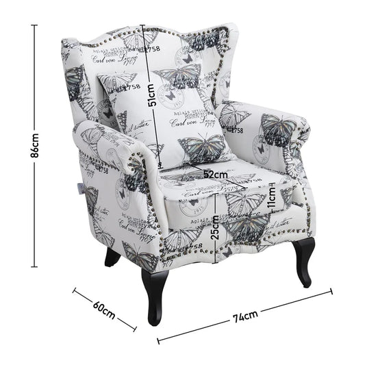 Retro Butterfly Wingback Studded Armchair for Study and Living Room Makeup Room