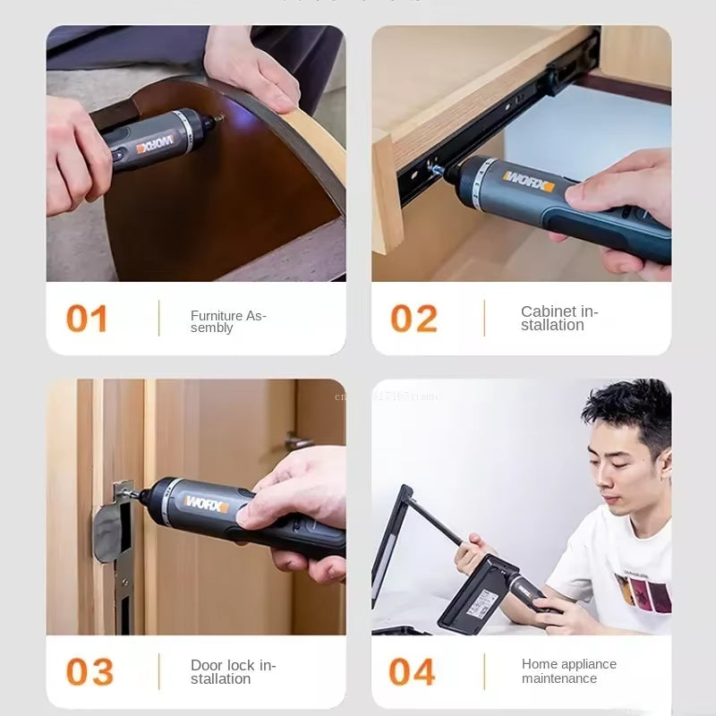 WORX 4V Electrical Screwdriver Set Cordless USB Rechargeable 30 Bit Set Mini Drill Power Tool