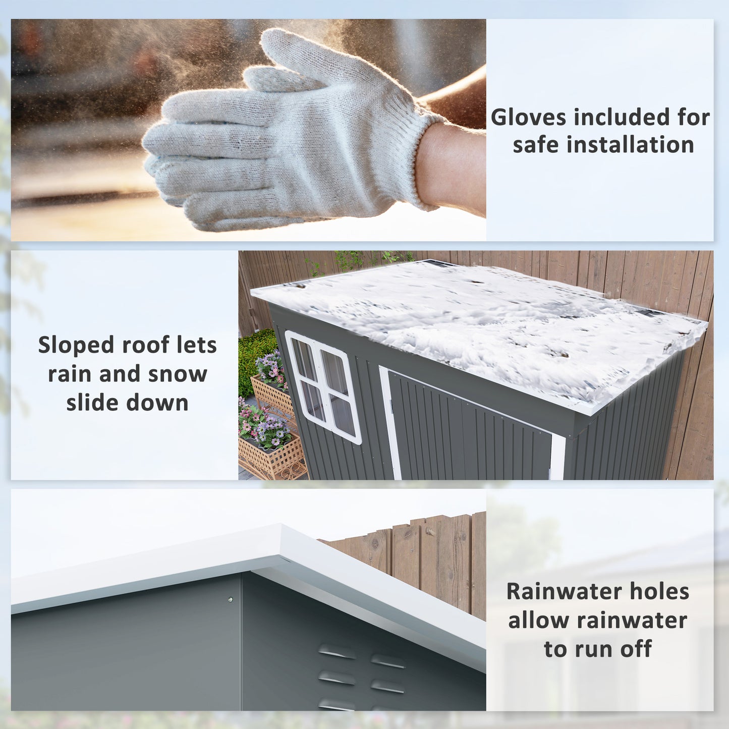 8.5x6 ft Galvanised Steel Garden Shed with Foundation Kit – Grey