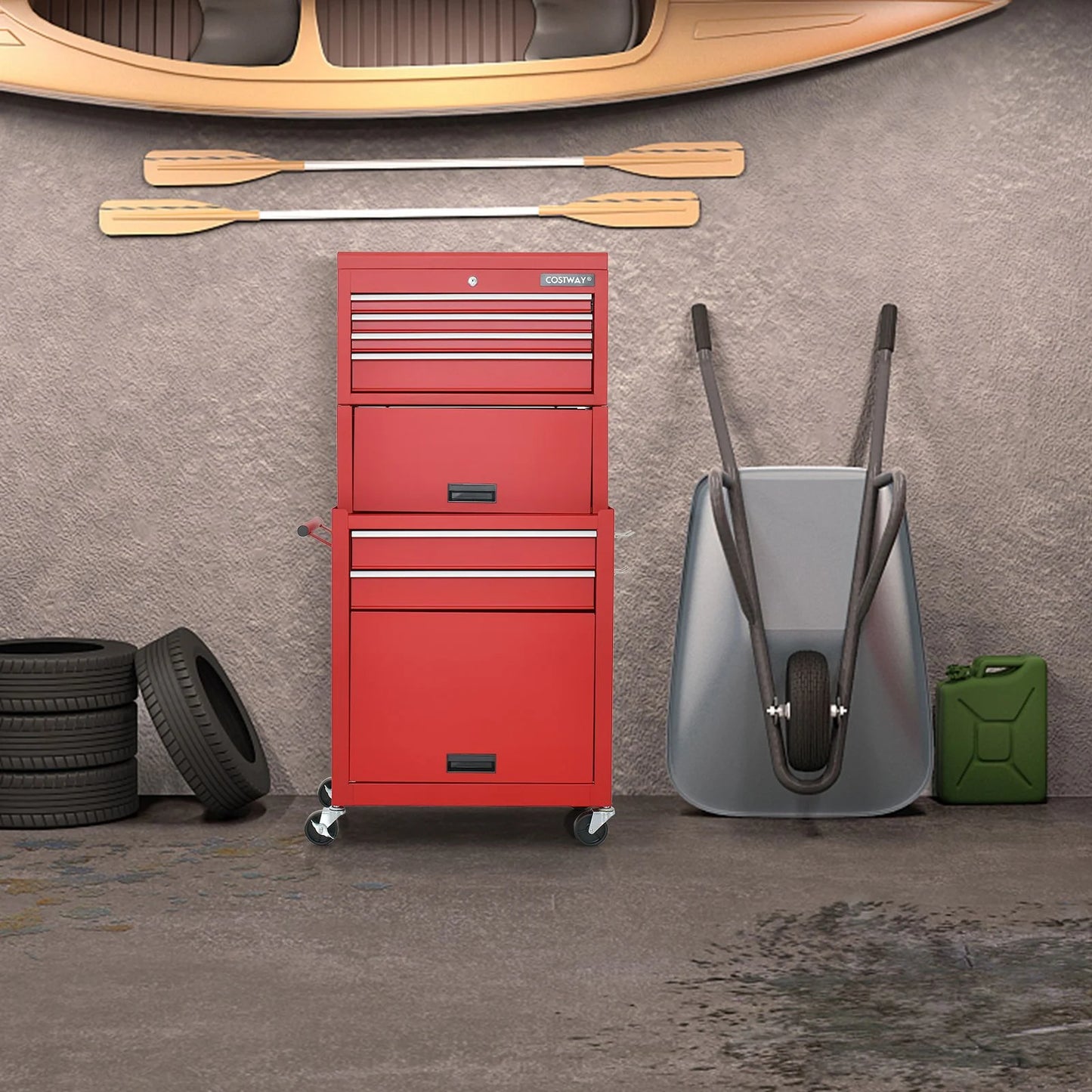 Lockable Tool Storage Cabinet with Handle, Drawers, Wheels and EVA Liner
