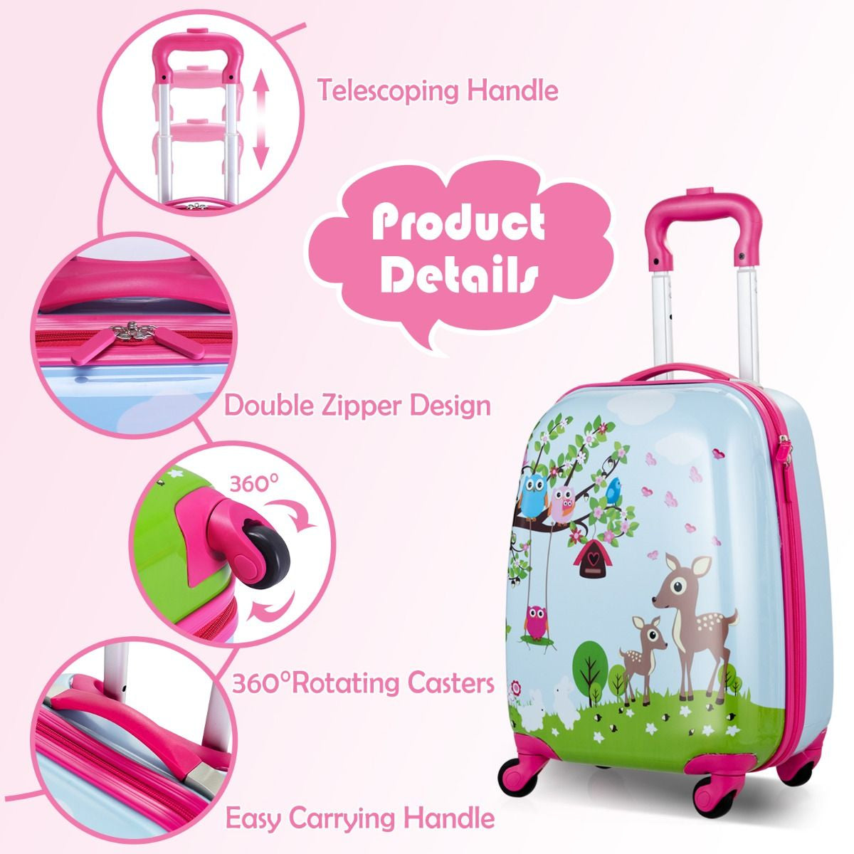 2 Pieces Kids Luggage Set with Carry-On Suitcase and Backpack-Forest