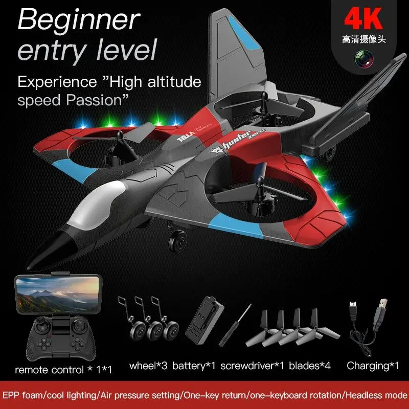 V27 Remote Control Foam Glider Plane - 2.4G RC Fighter Airplane with Camera - Perfect Kids' Toy!