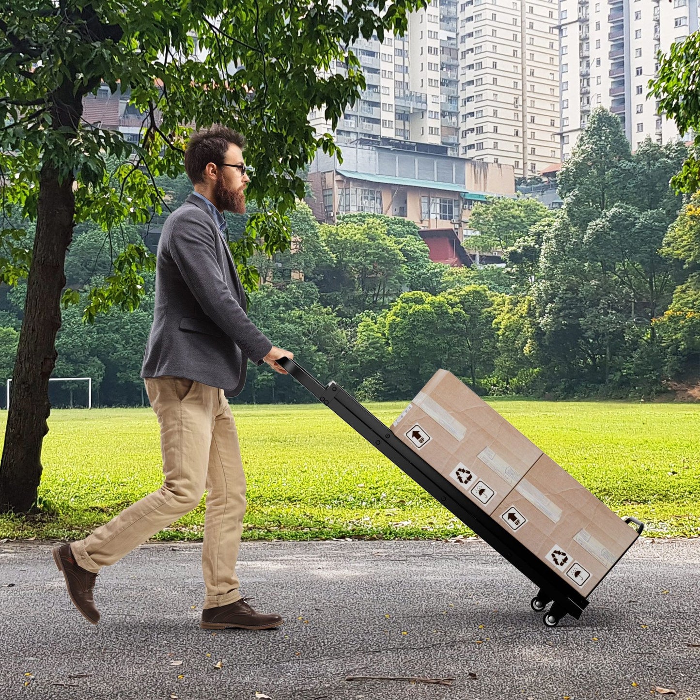 2-In-1 Hand Truck and Ladder Foldable 3-Step Ladder with Non-Slip Wide Pedals