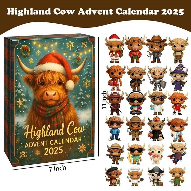 3D Stereoscopic Highland Cow Advent Calendar 2025, 24-Day Surprise Christmas Advent Countdown