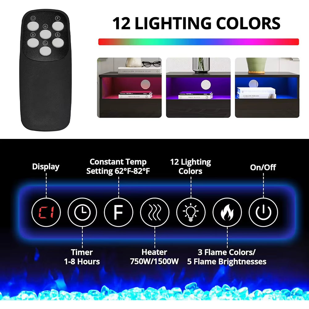 Modern Electric Fireplace TV Stand 178Cm White with Adjustable Flame, Remote and Storage