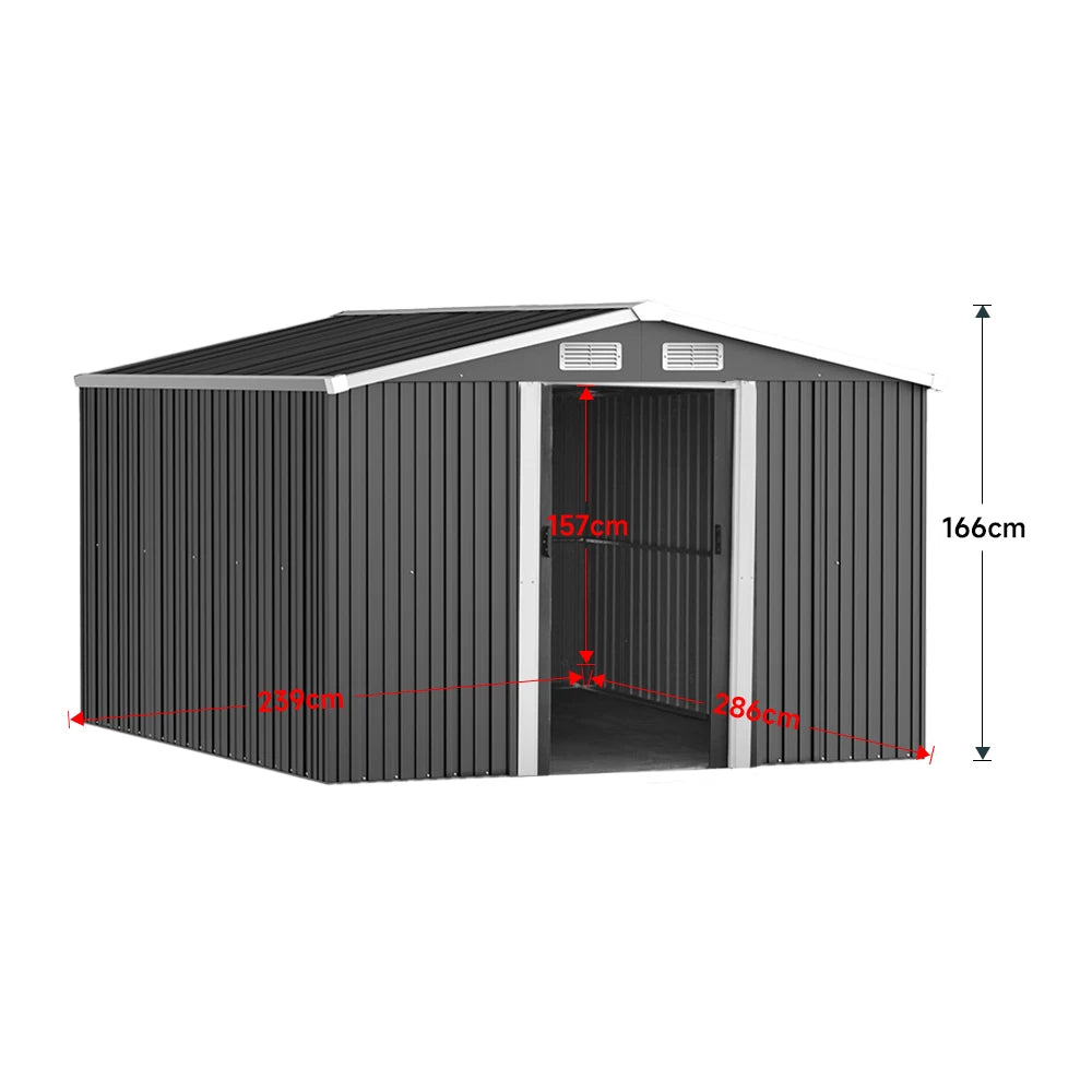 Large Heavy-Duty Metal Garden Tool Storage Shed, Weatherproof Steel Construction, Rust/Uv/Water-Resistant, Foundation Included