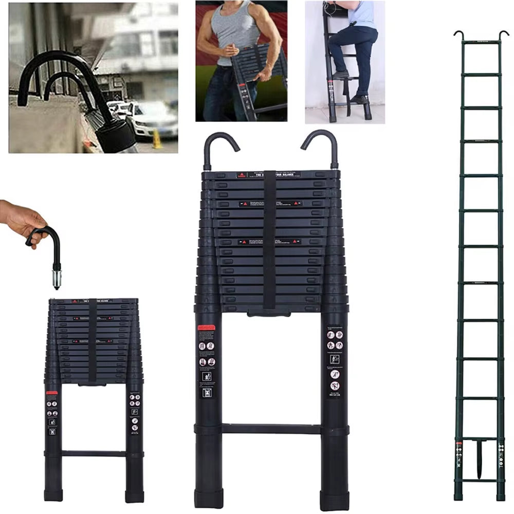 6.2M Heavy Duty Telescopic Ladders with Hooks 14 Steps Aluminum Extending Roof Ladder for Multi-Purpose Indoor Outdoor Ladder