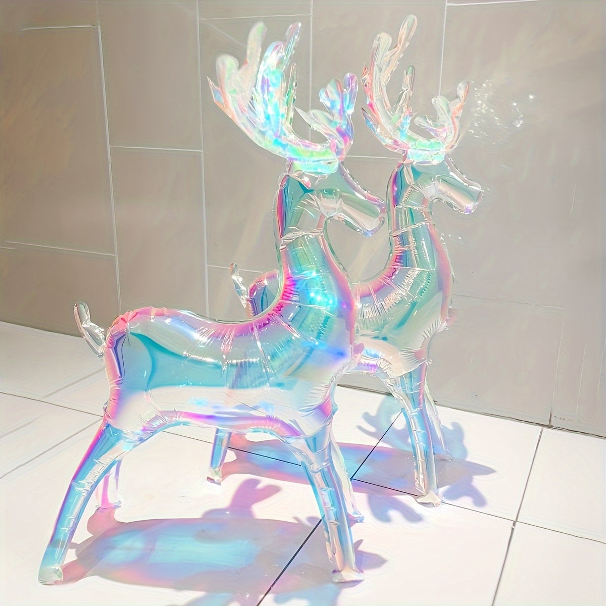 2pcs Extra Tall 94cm Self-Standing Inflatable Reindeer Decorations with Glowing Antlers