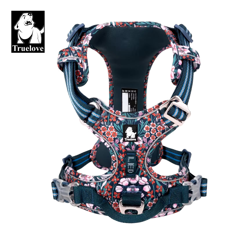 Stylish Adjustable Floral Dog Harness - No Pull, Breathable Cotton, Reflective Safety for All Breeds