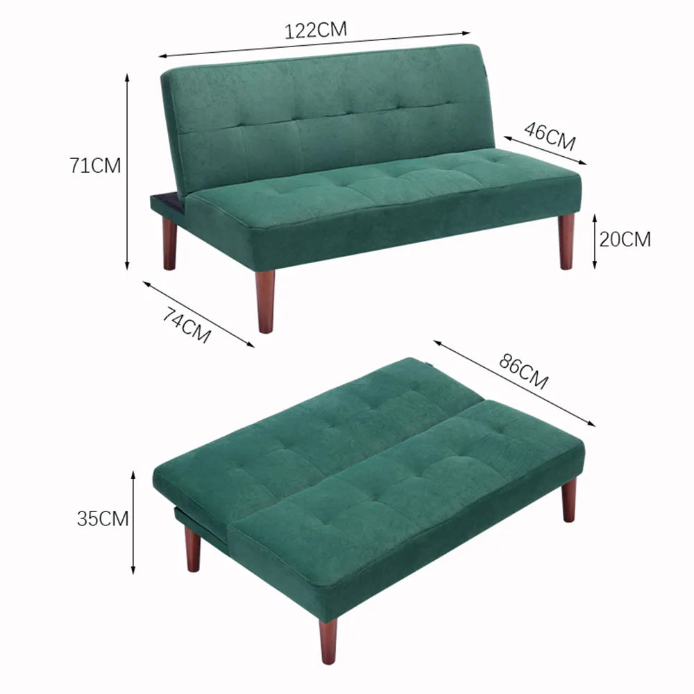 Small Modern 2-Seater Padded Convertible Sofa Bed with Wooden Legs for Study and Living Room, 122Cm W X 86Cm D X 35Cm H