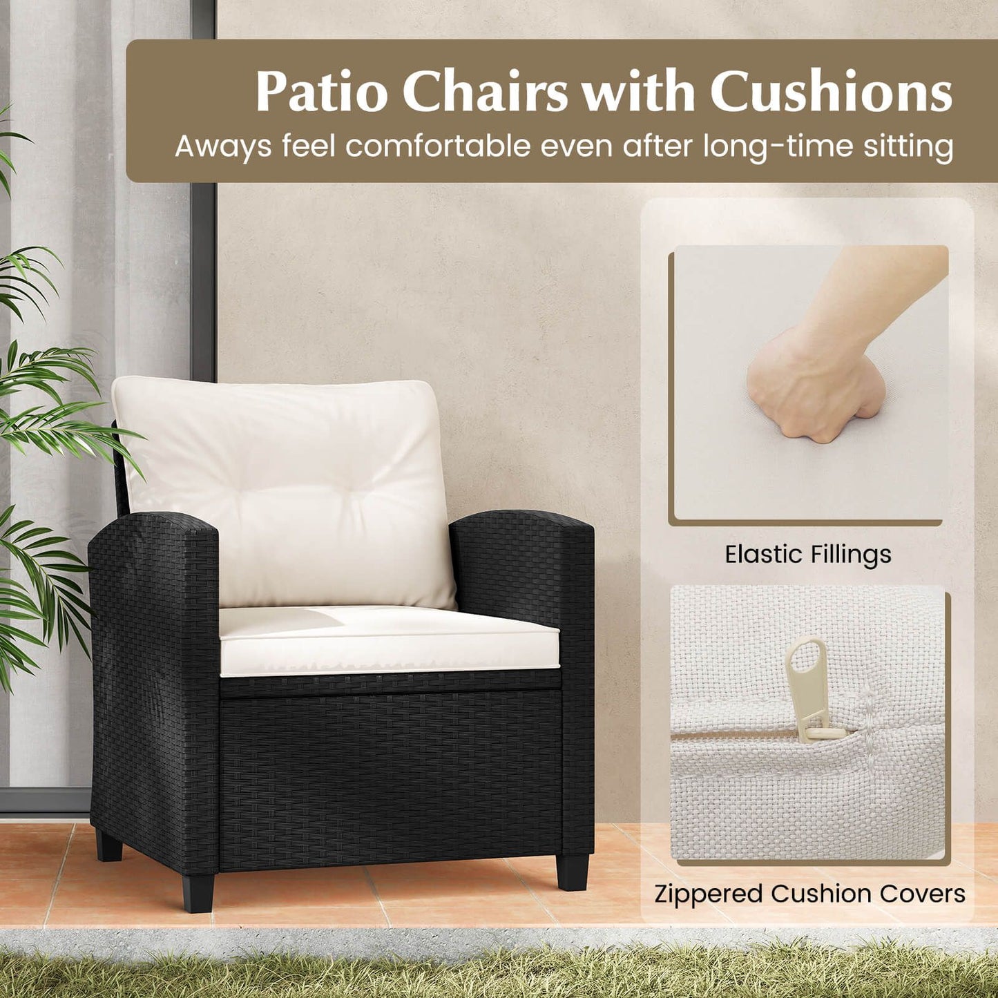 Stylish 3-Piece Rattan Patio Furniture Set with Comfortable Cushions for Ultimate Relaxation