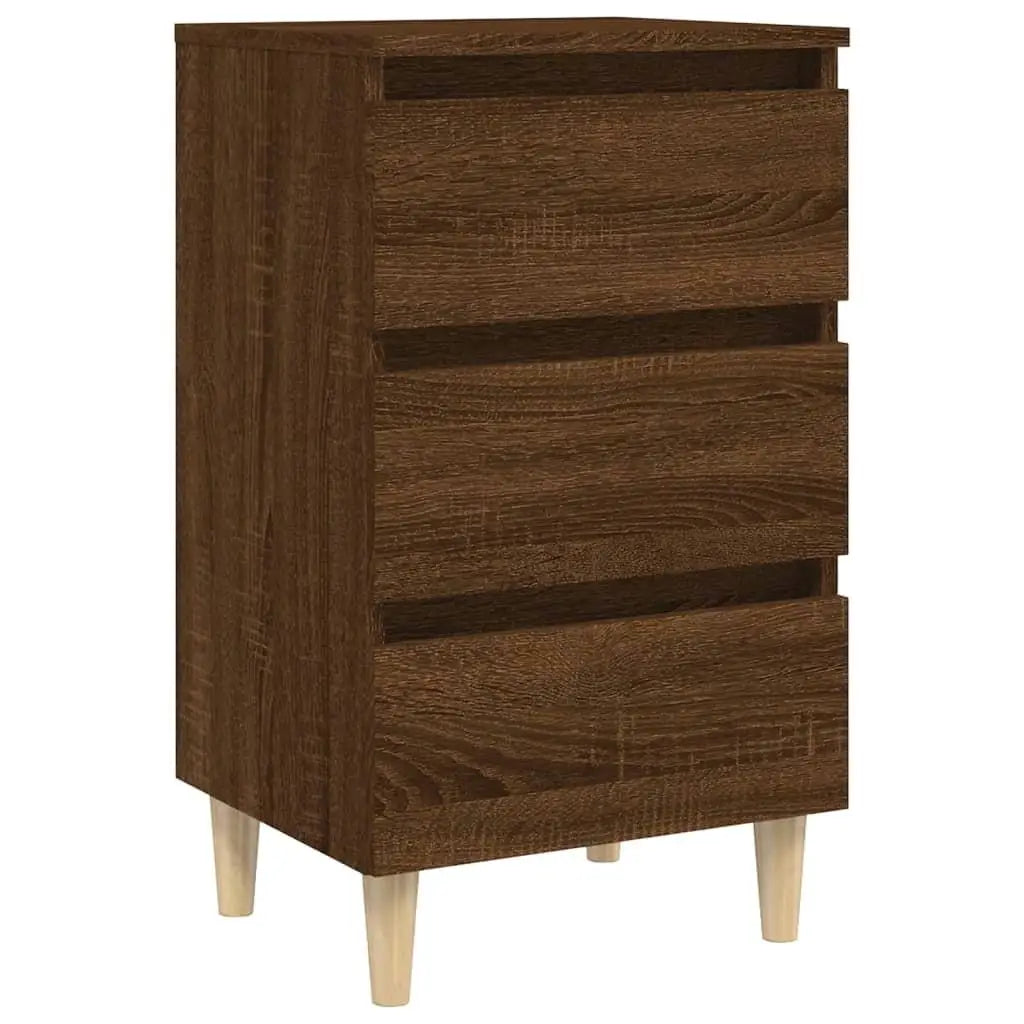 Solid Wood Legs Bed Cabinet in Brown Oak - 40X35X69 Cm Storage Solution