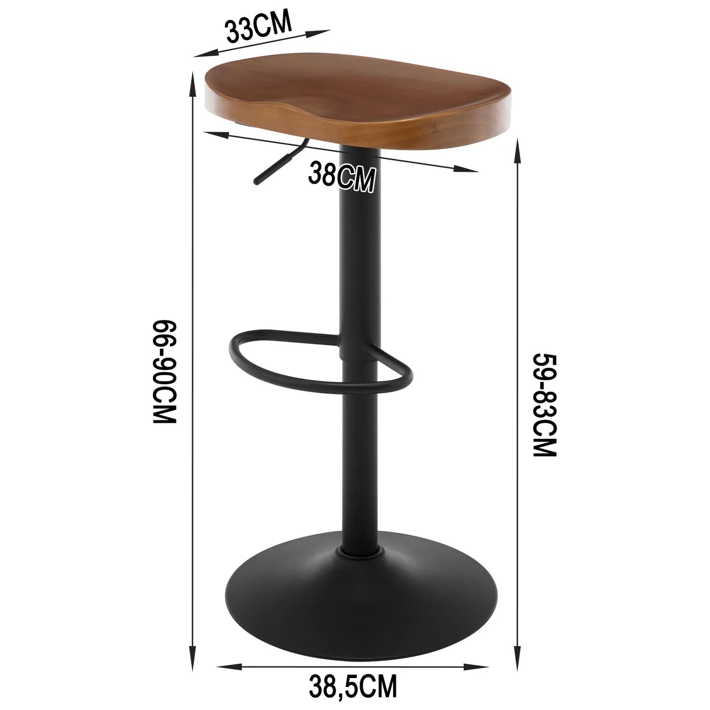2PCS/SET Industrial Wooden Bar Stool Kitchen Counter Bar Chair 360° Swivel Height Adjustable Stool