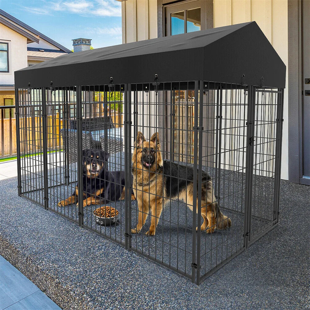 Ultimate Heavy-Duty Large Dog Kennel - Sturdy Welded Metal Playpen with Roof Cover for Indoor & Outdoor Fun