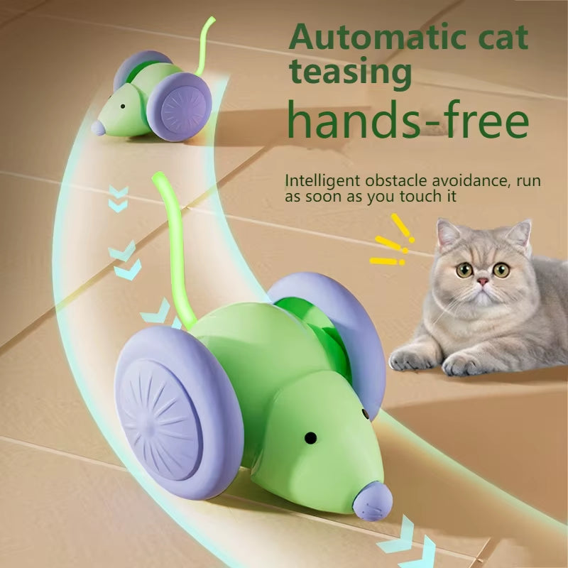 Interactive Electric Mouse Car for Cats - Silent Automatic Teaser with Smart Obstacle Avoidance