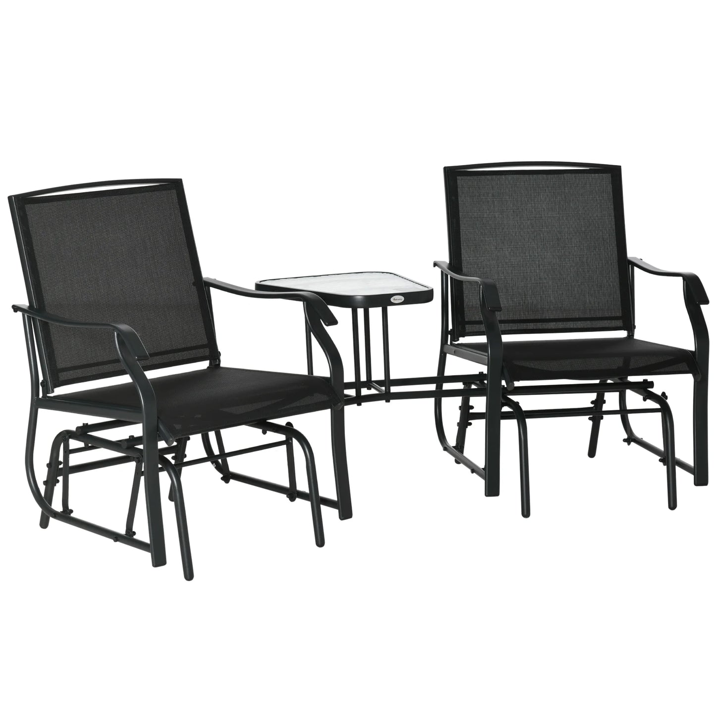 Black Double Glider Rocking Chair Loveseat with Garden Table