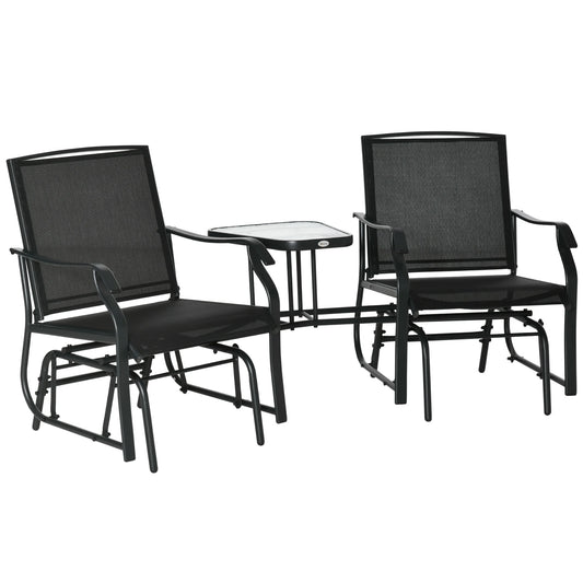 Black Double Glider Rocking Chair Loveseat with Garden Table