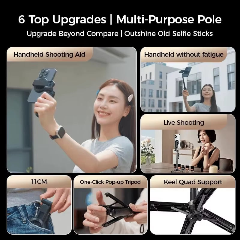 4-In-1 Multifunctional Magnetic Mini Selfie Stick with 360° Rotation Wireless Bluetooth