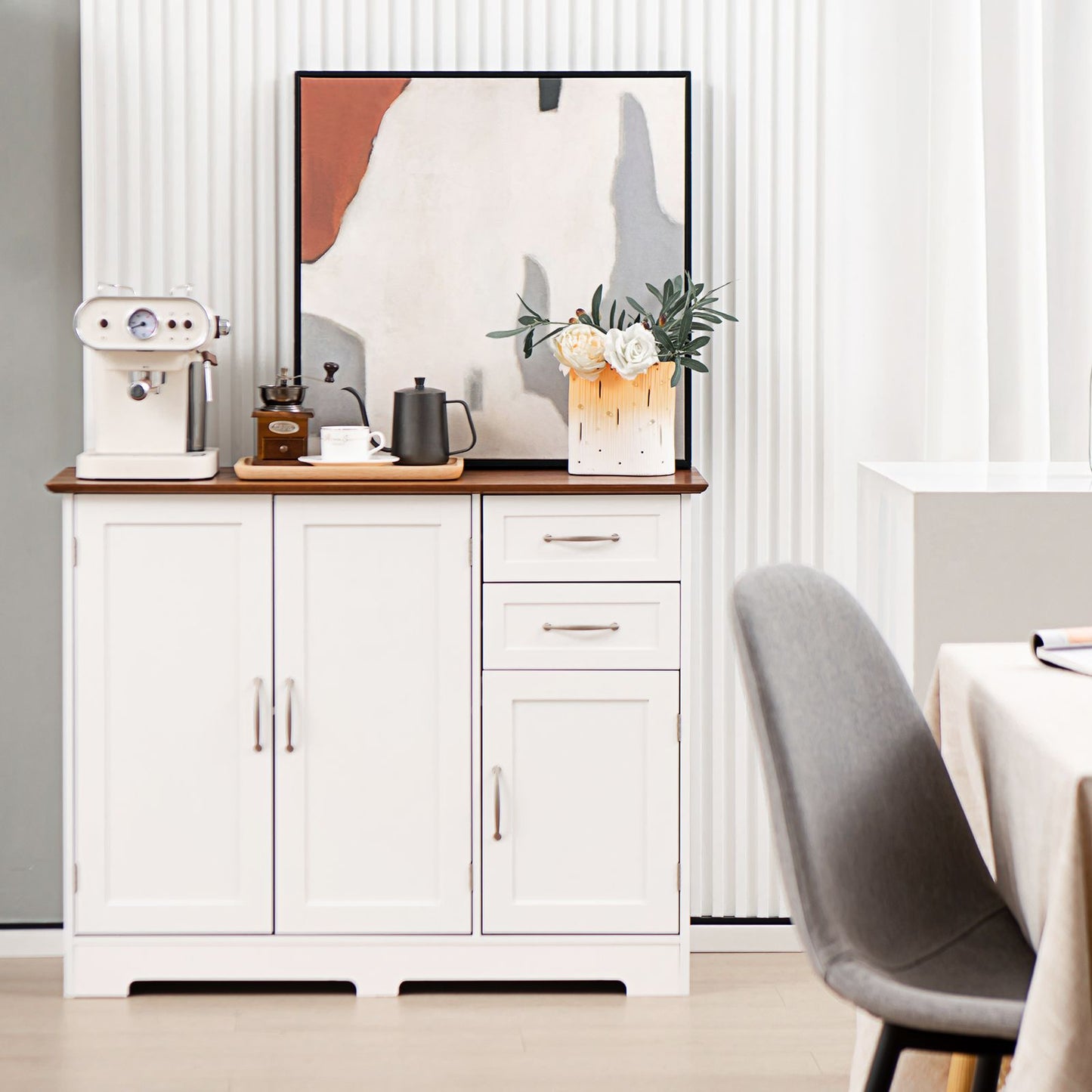Modern Kitchen Storage Sideboard Cabinet with Adjustable Shelf and Drawers