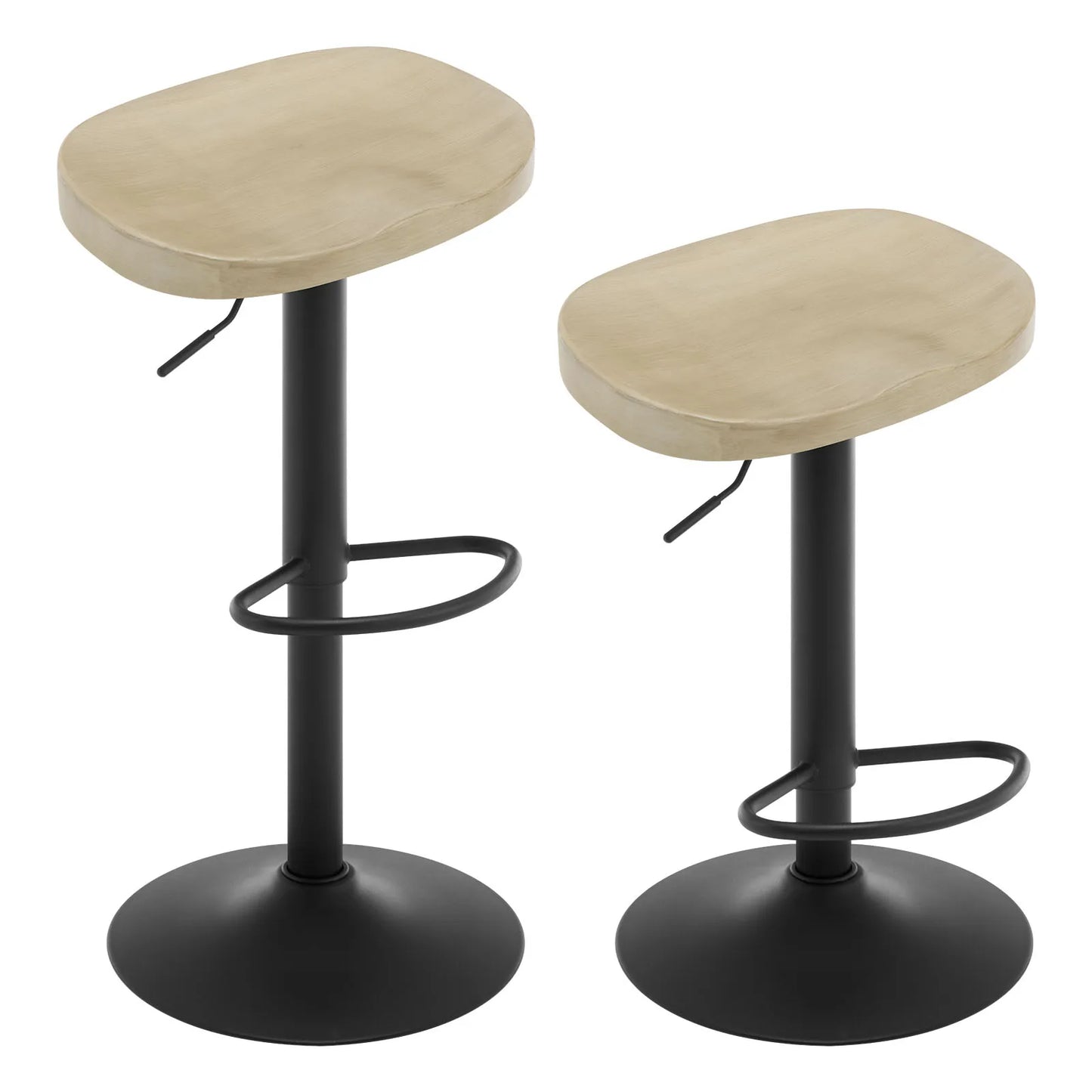 2PCS/SET Industrial Wooden Bar Stool Kitchen Counter Bar Chair 360° Swivel Height Adjustable Stool