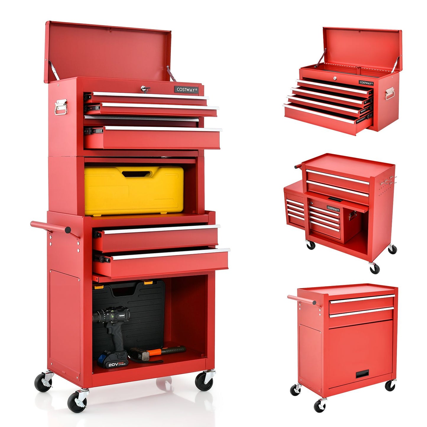 Lockable Tool Storage Cabinet with Handle, Drawers, Wheels and EVA Liner