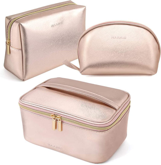 Stylish 3-Piece Waterproof Makeup Bag Set - Travel Toiletry Organizer & Cosmetic Pouch for Women