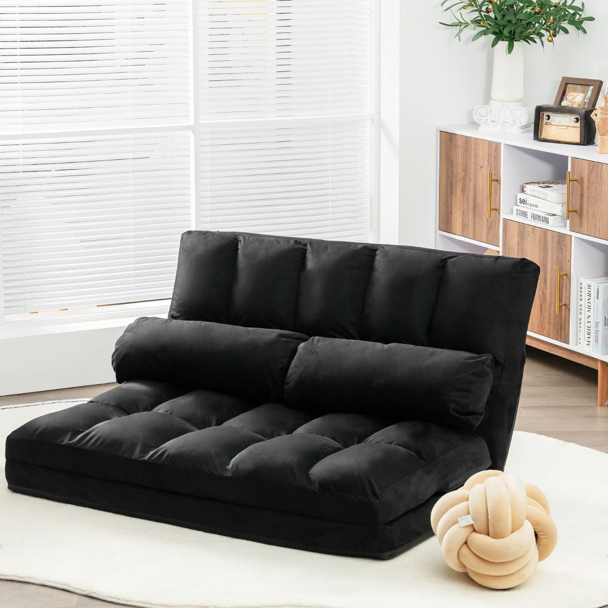 2 in 1 Folding Floor Lazy Sofa Bed with 6 Adjustable Seat Positions and 2 Pillows