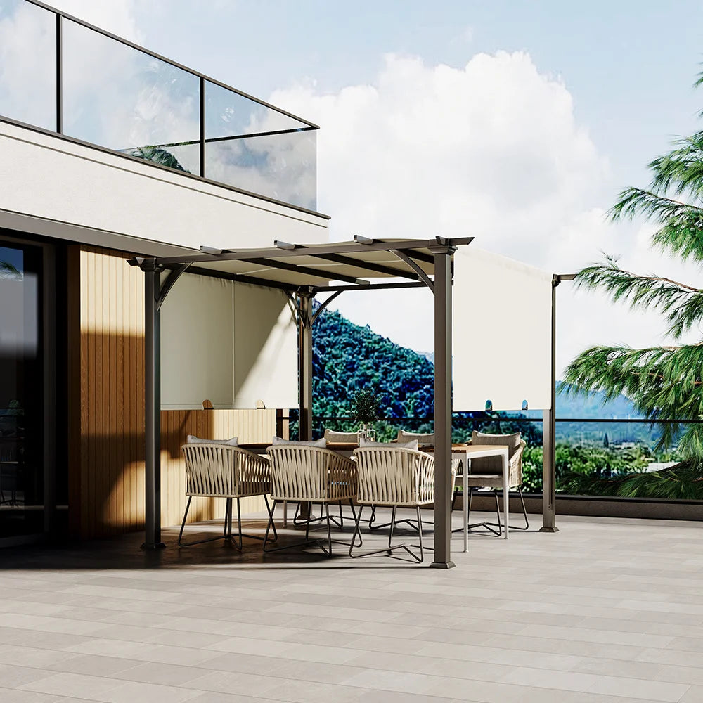 Outdoor Retractable Pergola, Aluminum Pergola Patio, with Retractable Sun Shade Canopy for Gardens, Backyards Decks