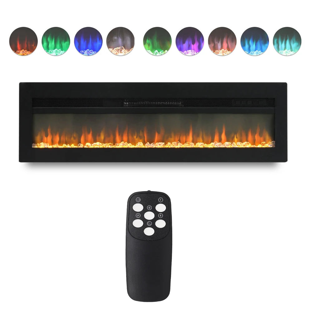 Stunning 70-Inch Black LED Electric Wall Fireplace with 9 Vibrant Flame Colors and Versatile Freestanding Legs