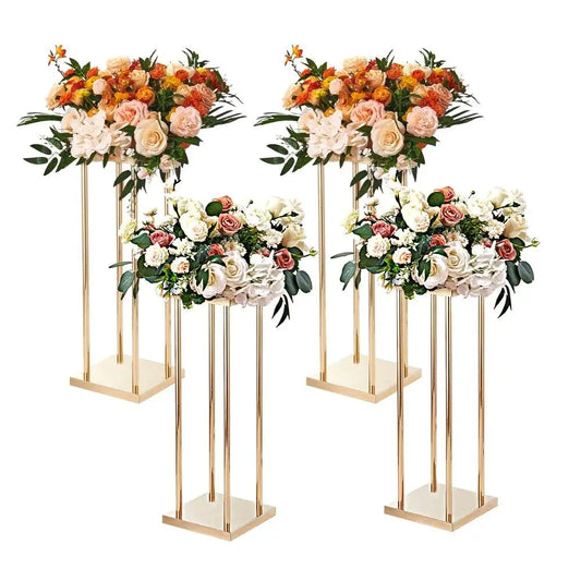 4PCS Gold Metal Column Wedding Flower Stand 80Cm High Cylindrical Floral Display Event Reception Decorative Stand