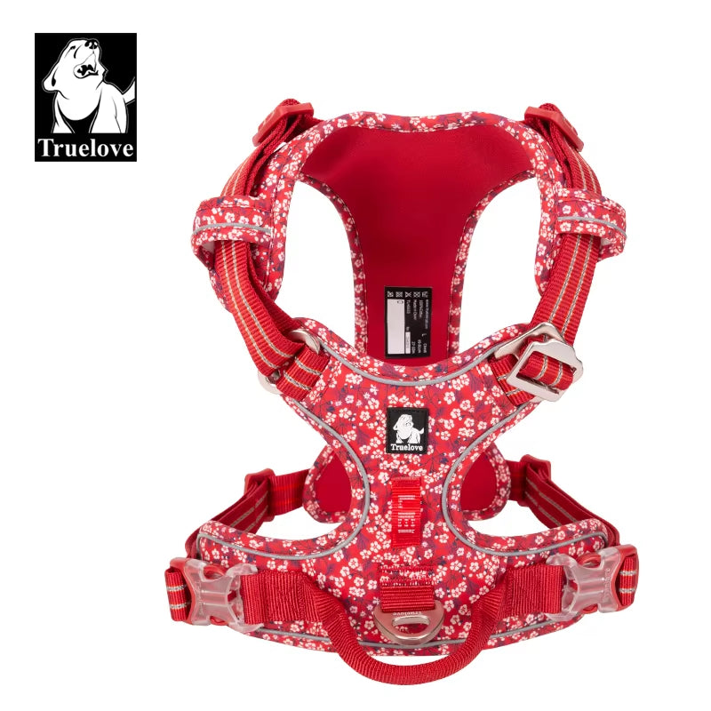 Stylish Adjustable Floral Dog Harness - No Pull, Breathable Cotton, Reflective Safety for All Breeds