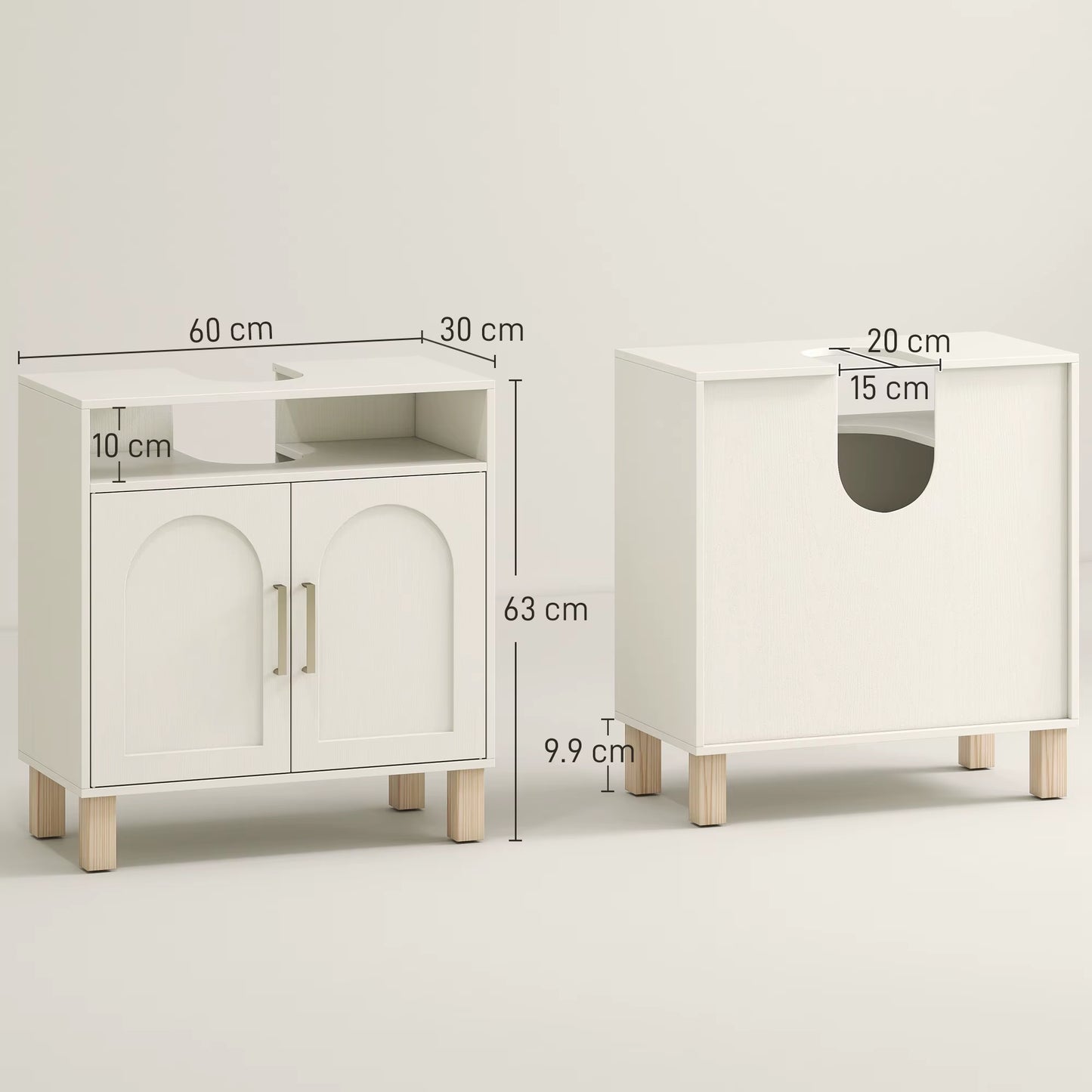 under Sink Bathroom Cabinet for Basin without Pedestal, Cream White