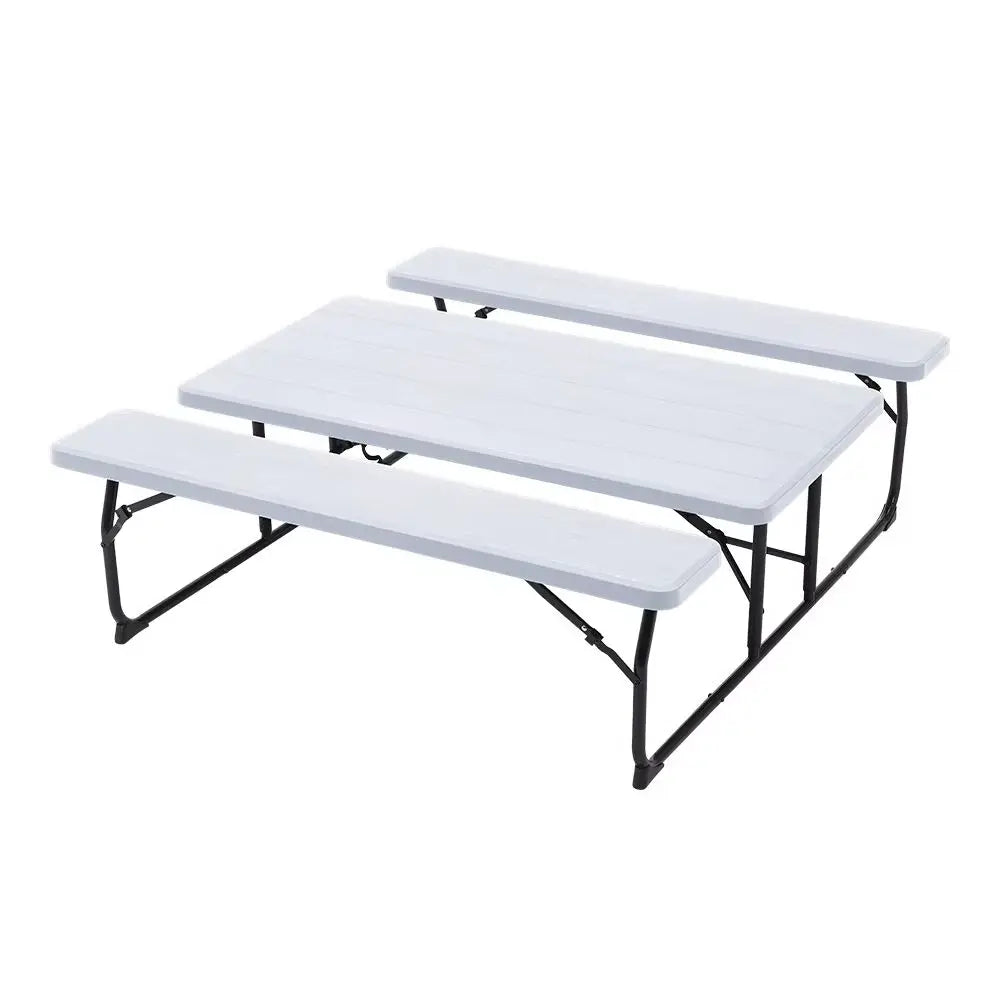 White Foldable Picnic Table and Bench Set
