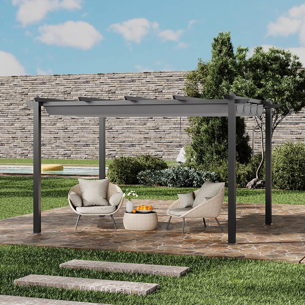 3x4M (10x12Ft) Aluminium Pergola with Retractable Louvered Roof - Versatile Garden Gazebo Canopy