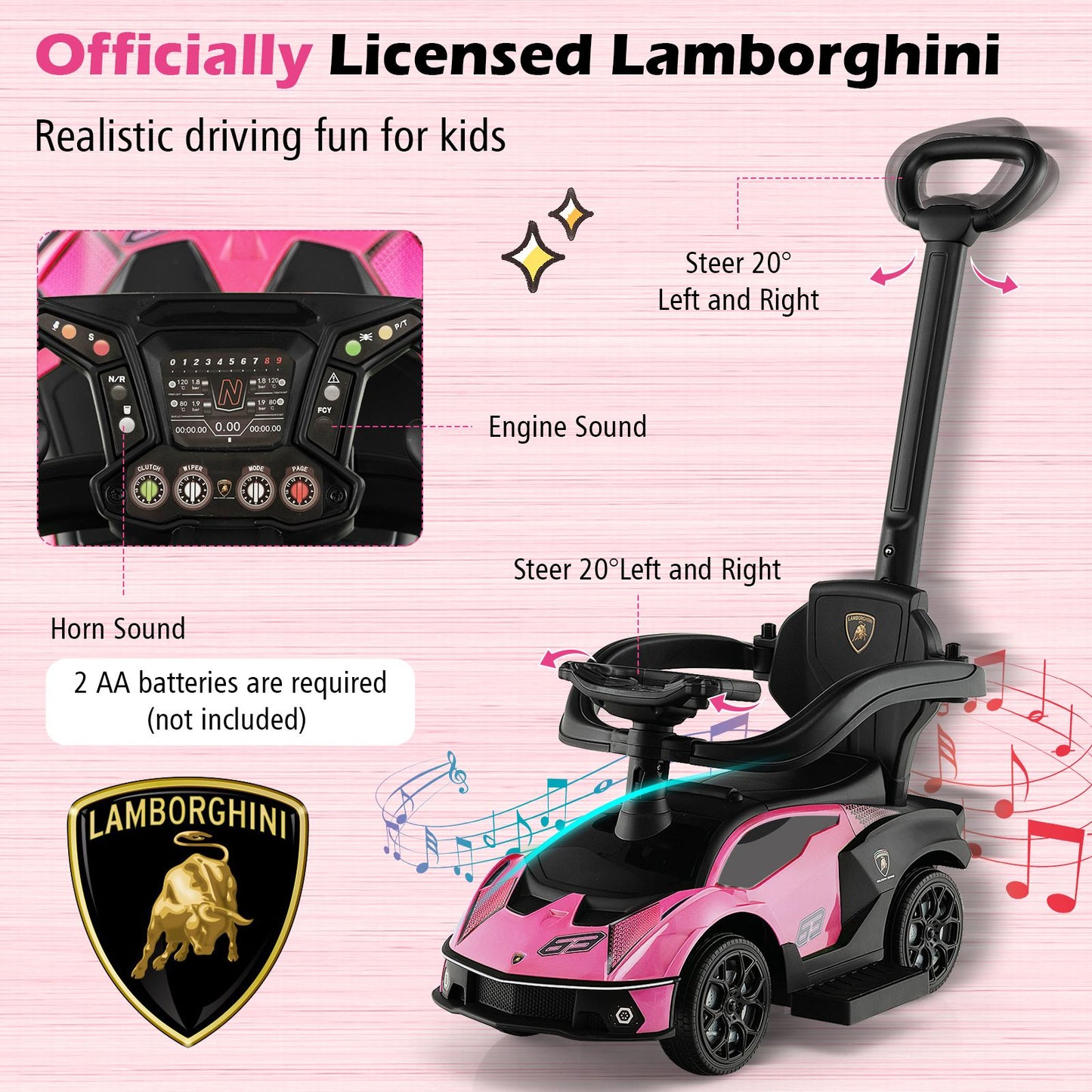 Luxury Lamborghini Ride-On Car for Kids with Convenient Push Handle