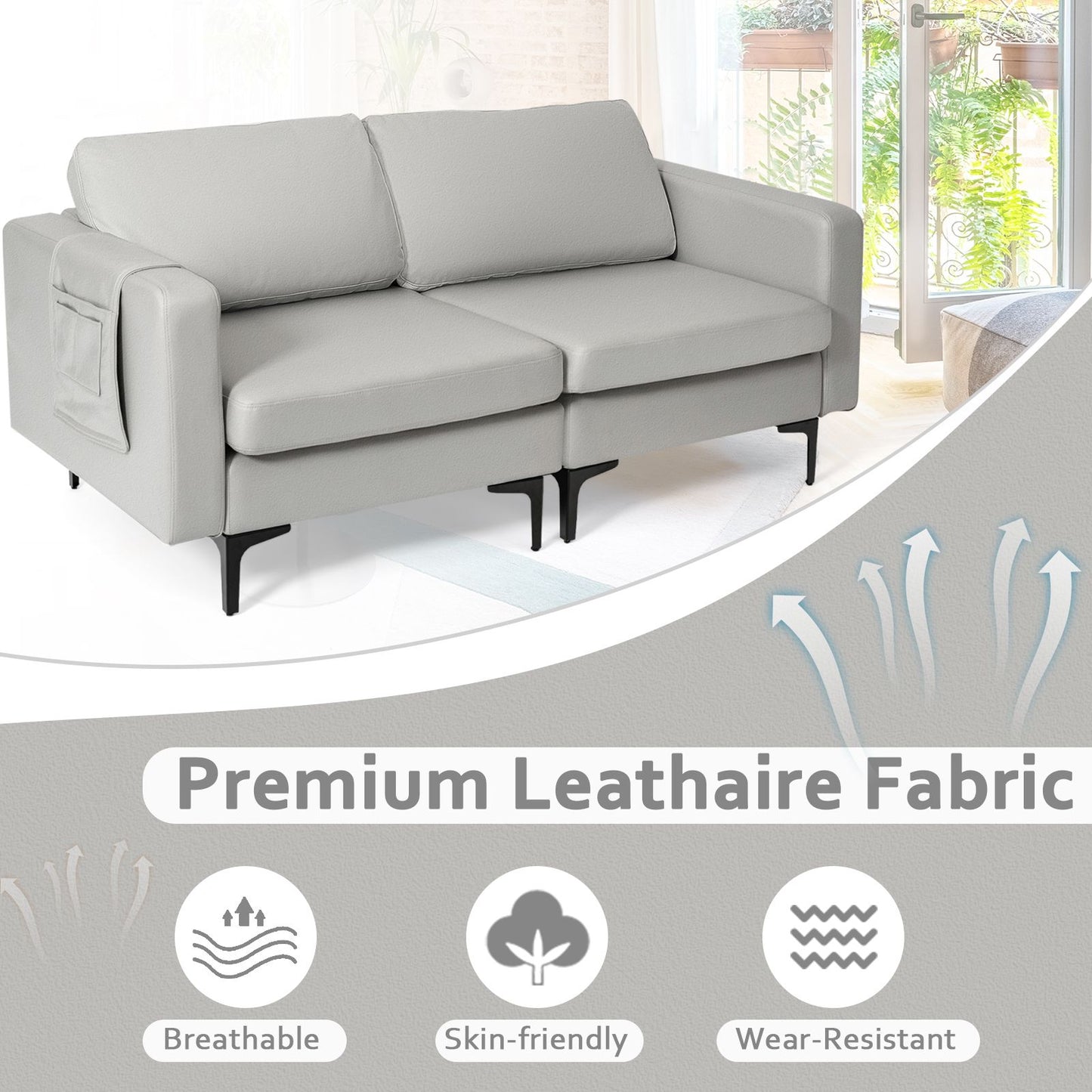 2-Seat Modern Sofa Couch with Detachable Remote Control Holder
