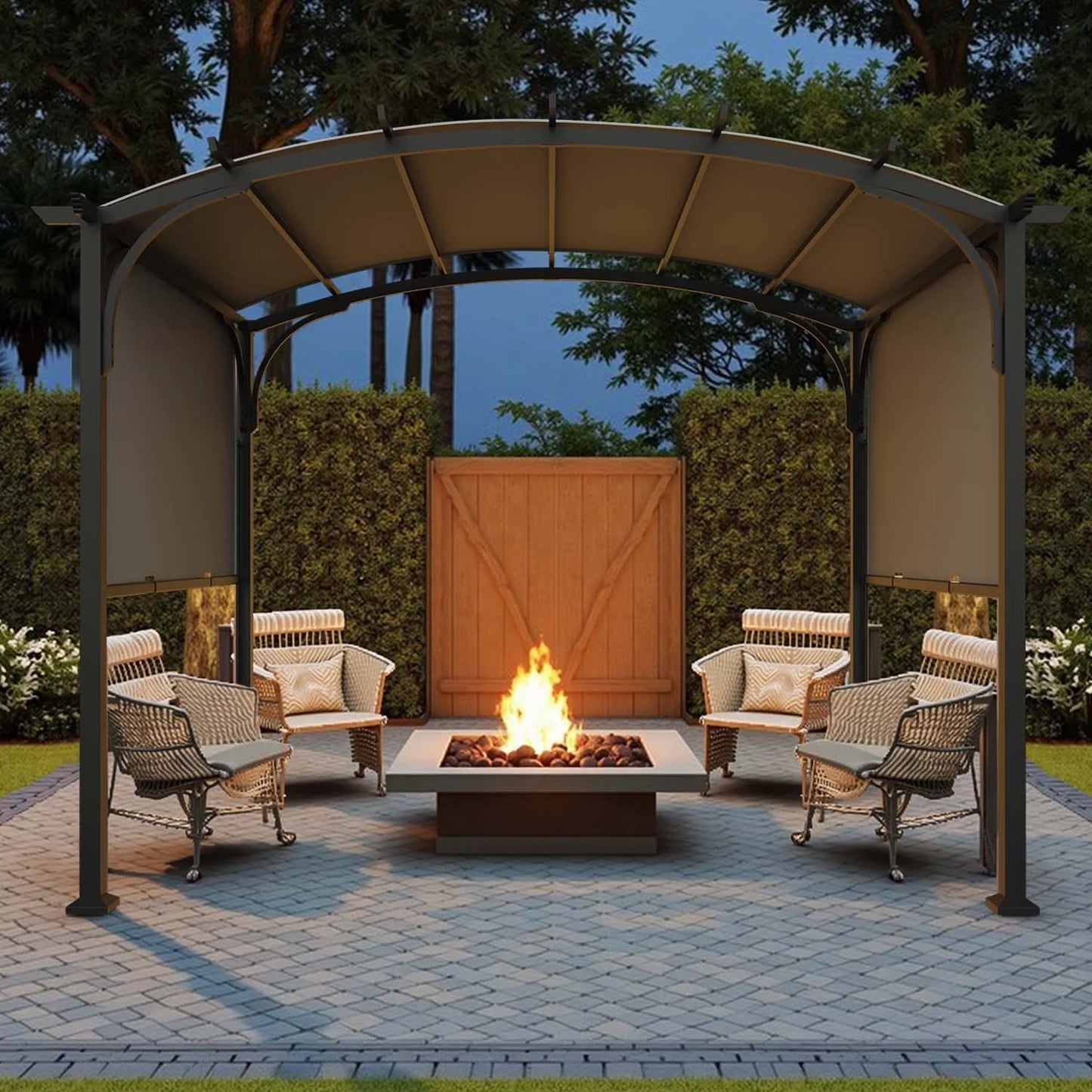 Metal Pergola Gazebo with Retractable Roof and Water-Resistant SPF 15 PU Coated Canopy for Outdoor Events and Gatherings
