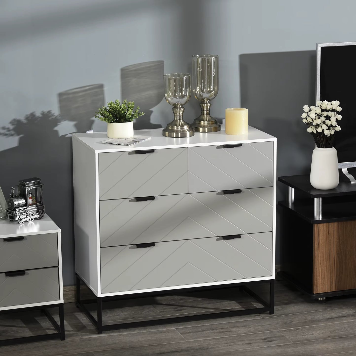 Modern Chest of 4 Drawers Sideboard Dresser for Bedroom Living Room