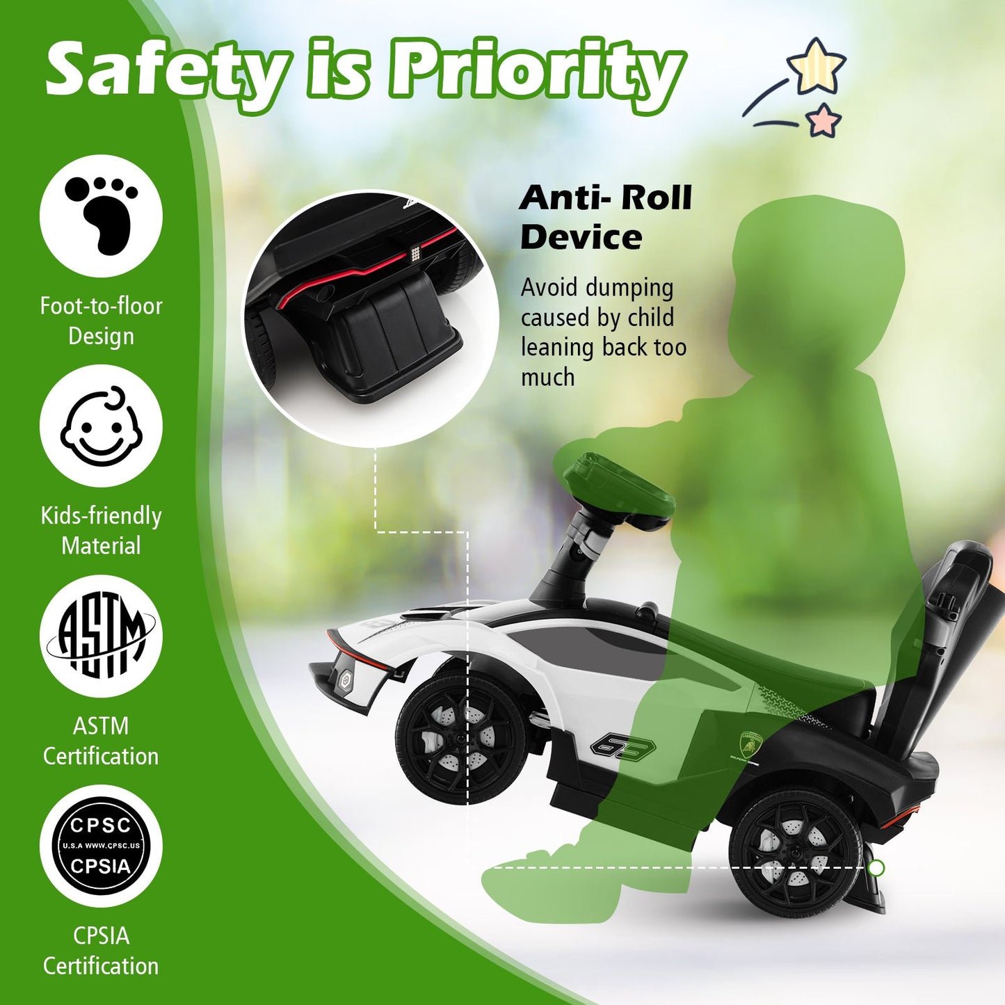 Luxury Lamborghini Ride-On Car for Kids with Convenient Push Handle
